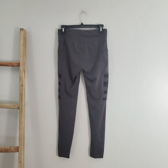 Yuna Fashion Pocket Sheer Slits Gray Workout Athleisure Leggings L/XL - Picture 2 of 8